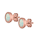 Oval Stud Earrings Lab Created Opal 925 Sterling Silver (6mm)