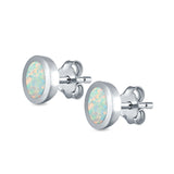 Oval Stud Earrings Lab Created Opal 925 Sterling Silver (6mm)