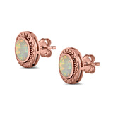 Round Stud Earrings Lab Created Opal 925 Sterling Silver (12mm)