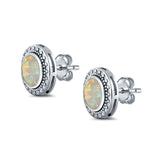 Round Stud Earrings Lab Created Opal 925 Sterling Silver (12mm)