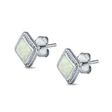 Cushion Cut Stud Earrings Lab Created Opal 925 Sterling Silver (15mm)