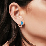 Stud Earrings Oval Lab Created Opal 925 Sterling Silver (14mm)