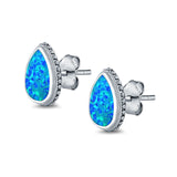 Teardrop Pear Stud Earrings Lab Created Opal 925 Sterling Silver (12mm)