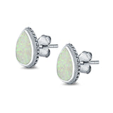 Teardrop Pear Stud Earrings Lab Created Opal 925 Sterling Silver (12mm)