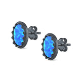 Oval Stud Earrings Lab Created Opal 925 Sterling Silver (12mm)