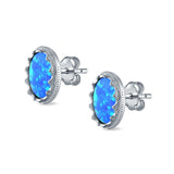 Oval Stud Earrings Lab Created Opal 925 Sterling Silver (12mm)