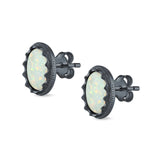 Oval Stud Earrings Lab Created Opal 925 Sterling Silver (12mm)