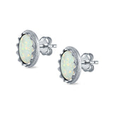 Oval Stud Earrings Lab Created Opal 925 Sterling Silver (12mm)