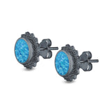 Round Stud Earrings Lab Created Opal 925 Sterling Silver (11mm)