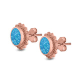 Round Stud Earrings Lab Created Opal 925 Sterling Silver (11mm)