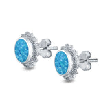 Round Stud Earrings Lab Created Opal 925 Sterling Silver (11mm)