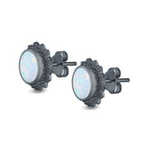 Round Stud Earrings Lab Created Opal 925 Sterling Silver (11mm)