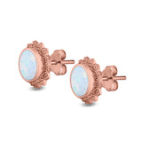 Round Stud Earrings Lab Created Opal 925 Sterling Silver (11mm)