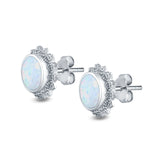 Round Stud Earrings Lab Created Opal 925 Sterling Silver (11mm)