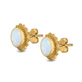 Round Stud Earrings Lab Created Opal 925 Sterling Silver (11mm)