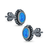 Oval Stud Earrings Created Opal 925 Sterling Silver (10mm)