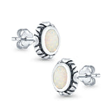 Oval Stud Earrings Created Opal 925 Sterling Silver (10mm)