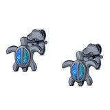 Turtle Stud Earring Created Opal Solid 925 Sterling Silver (8mm)