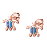 Turtle Stud Earring Created Opal Solid 925 Sterling Silver (8mm)