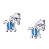 Turtle Stud Earring Created Opal Solid 925 Sterling Silver (8mm)