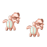 Turtle Stud Earring Created Opal Solid 925 Sterling Silver (8mm)