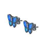 Butterfly Stud Earrings Lab Created Opal Simulated CZ 925 Sterling Silver (11mm)