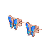 Butterfly Stud Earrings Lab Created Opal Simulated CZ 925 Sterling Silver (11mm)