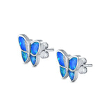 Butterfly Stud Earrings Lab Created Opal Simulated CZ 925 Sterling Silver (11mm)