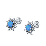 Sun Stud Earrings Lab Created Opal 925 Sterling Silver (14mm)