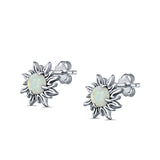 Sun Stud Earrings Lab Created Opal 925 Sterling Silver (14mm)