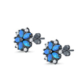 Flower Stud Earrings Lab Created Opal Simulated CZ 925 Sterling Silver (9mm)