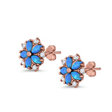 Flower Stud Earrings Lab Created Opal Simulated CZ 925 Sterling Silver (9mm)