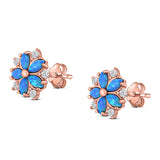 Flower Stud Earring Simulated Cubic Zirconia Created Opal Solid 925 Sterling Silver (9mm)