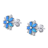 Flower Stud Earring Simulated Cubic Zirconia Created Opal Solid 925 Sterling Silver (9mm)