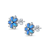 Flower Stud Earrings Lab Created Opal Simulated CZ 925 Sterling Silver (9mm)