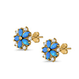 Flower Stud Earrings Lab Created Opal Simulated CZ 925 Sterling Silver (9mm)