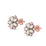 Flower Stud Earrings Lab Created Opal Simulated CZ 925 Sterling Silver (9mm)