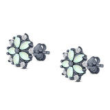 Flower Stud Earring Simulated Cubic Zirconia Created Opal Solid 925 Sterling Silver (9mm)