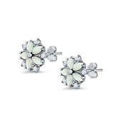 Flower Stud Earrings Lab Created Opal Simulated CZ 925 Sterling Silver (9mm)