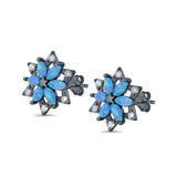 Flower Stud Earrings Lab Created Opal Simulated CZ 925 Sterling Silver (12mm)