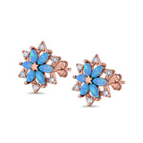 Flower Stud Earrings Lab Created Opal Simulated CZ 925 Sterling Silver (12mm)
