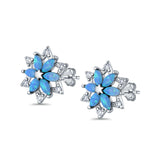 Flower Stud Earrings Lab Created Opal Simulated CZ 925 Sterling Silver (12mm)