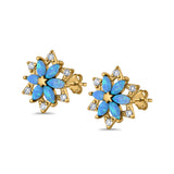 Flower Stud Earrings Lab Created Opal Simulated CZ 925 Sterling Silver (12mm)