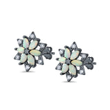 Flower Stud Earrings Lab Created Opal Simulated CZ 925 Sterling Silver (12mm)