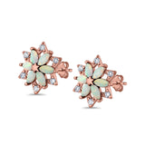 Flower Stud Earrings Lab Created Opal Simulated CZ 925 Sterling Silver (12mm)