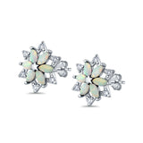 Flower Stud Earrings Lab Created Opal Simulated CZ 925 Sterling Silver (12mm)