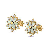 Flower Stud Earrings Lab Created Opal Simulated CZ 925 Sterling Silver (12mm)
