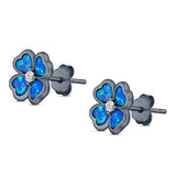 Plumeria Stud Earring Simulated Cubic Zirconia Created Opal Solid 925 Sterling Silver (9mm)