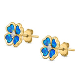 Plumeria Stud Earring Simulated Cubic Zirconia Created Opal Solid 925 Sterling Silver (9mm)