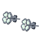 Plumeria Stud Earring Simulated Cubic Zirconia Created Opal Solid 925 Sterling Silver (9mm)